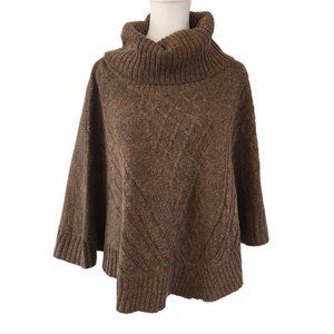 Relativity Cowl Wool Blend Brown Knit Poncho Sweater M